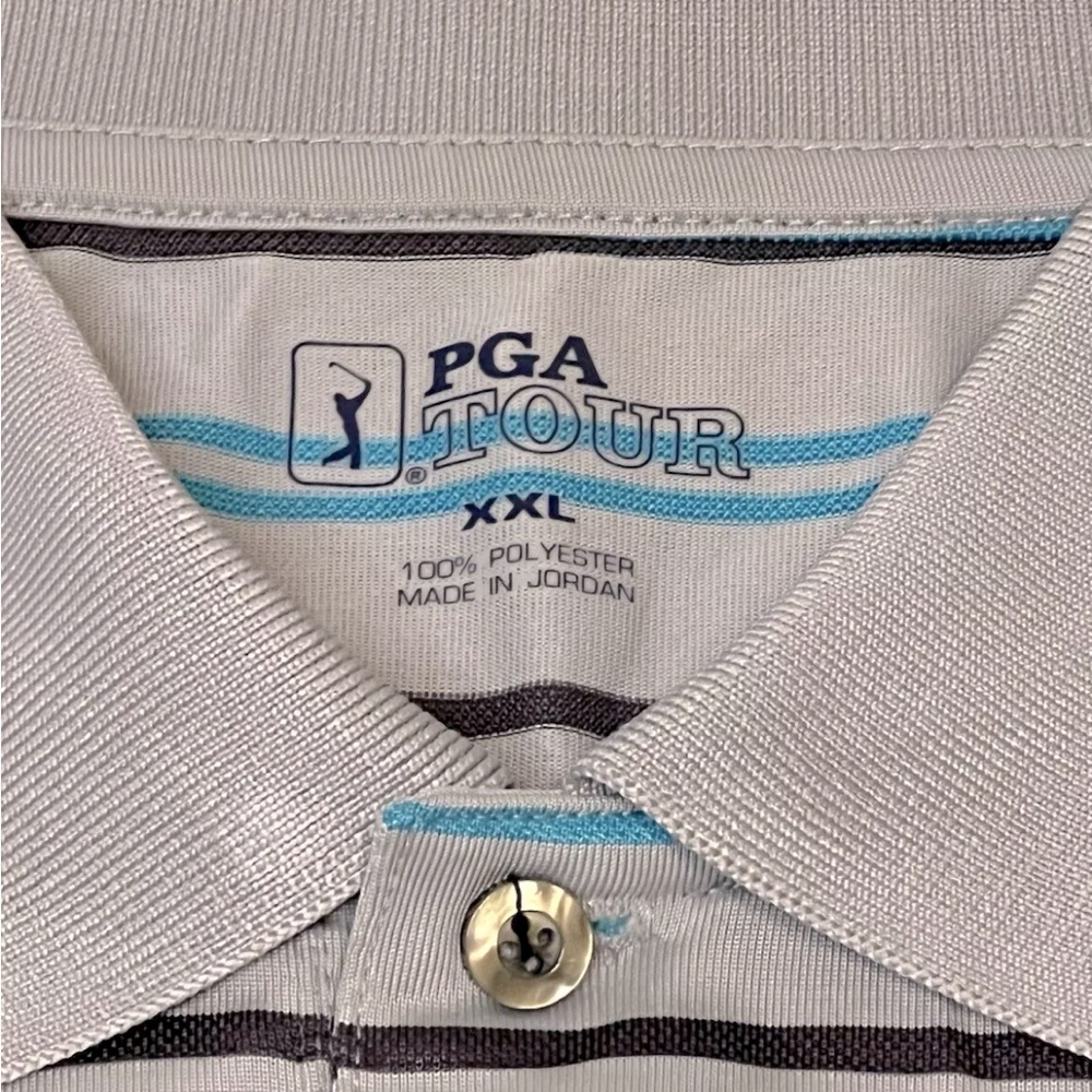 Men’s XXL Golf Polo Shirt Grey Striped Embroidered Short Sleeve PGA Tour - Picture 4 of 5